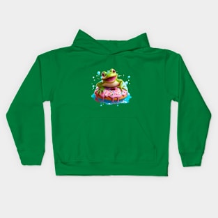 Happy frog with donut's Kids Hoodie
